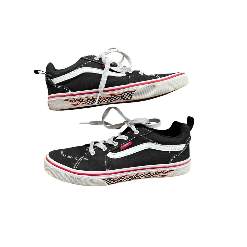 VANS OFF THE WALL SELDAN‎ BLACK FLAMES SKATE SHOES MEN  Youth Size 6